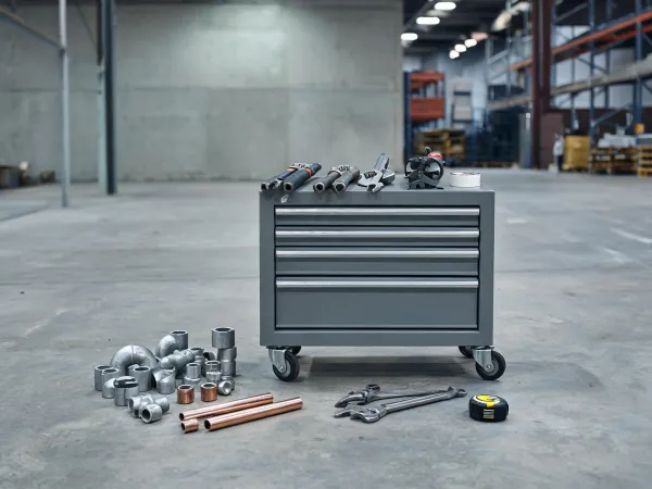 Plumbing and HVAC storage setup