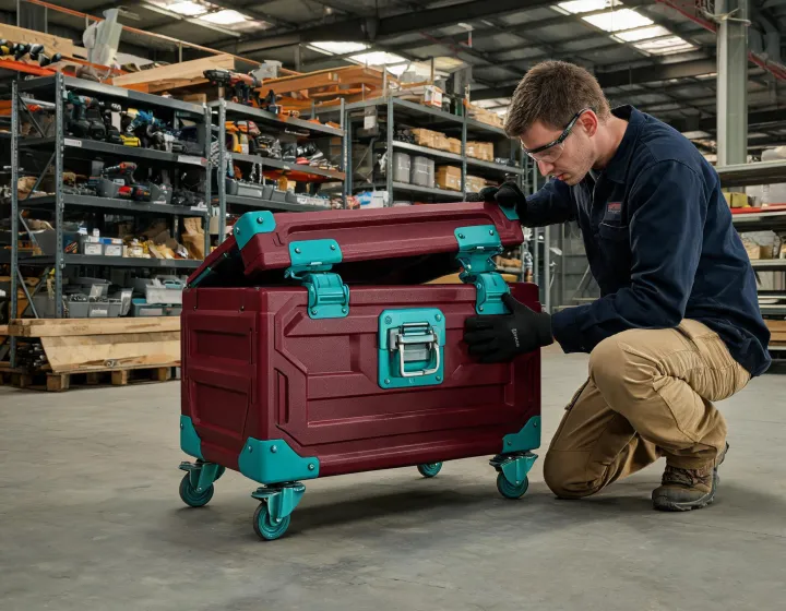 Technician checking jobsite storage hardware